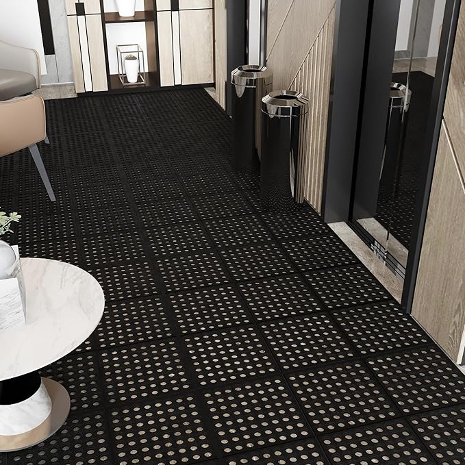 Ottomanson Heavy Duty Rubber Floor Mat – Non-Slip, Waterproof, Easy to Clean – Anti-Fatigue Mat for Commercial Kitchens, Restaurants, Workshops – Oil Resistant, Hose Washable – 36" x 36", Black