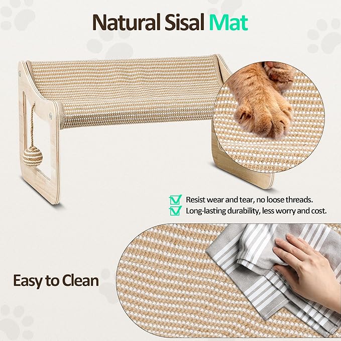 Sisal Cat Scratcher Bed for Indoor Cats Hammock for Scratching Pad, 2 in 1 Elevated Cat Sisal Chair with 2 Toys Ball for Scratcher Lounge,Kitty Bench,Dog Bed,Natural Lounger Chair