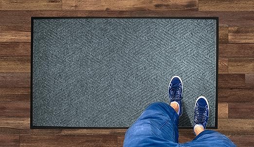M+A Matting WaterHog Diamond | Commercial-Grade Entrance Mat with Rubber Border – Indoor/Outdoor, Quick Drying, Stain Resistant Door Mat (Bluestone, 6' x 6')