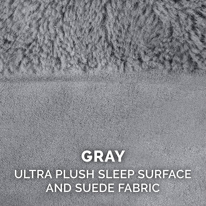 Furhaven Cooling Gel Dog Bed for Large/Medium Dogs w/ Removable Bolsters & Washable Cover, For Dogs Up to 55 lbs - Plush & Suede Sofa - Gray, Large