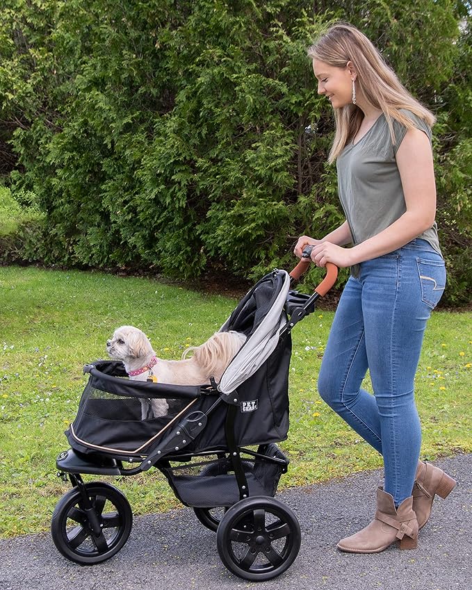 Pet Gear No-Zip AT3 Pet Stroller for Cats/Dogs, Zipperless Entry, Easy One-Hand Fold, Jogging Tires, Removable Liner, Cup Holder + Storage Basket, 1 Model, 2 Colors Summit Grey 2023