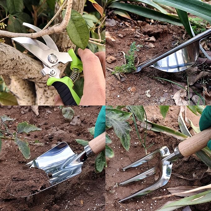 41-Piece Premium Gardening Tool Set, Stainless Steel Heavy Duty Gardening Tool Kit, with Non-Slip Rubber Grip, Storage Tote Bag, Outdoor Hand Tools, Ideal Gardening Gifts for All (Green)