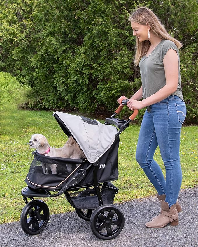 Pet Gear No-Zip AT3 Pet Stroller for Cats/Dogs, Zipperless Entry, Easy One-Hand Fold, Jogging Tires, Removable Liner, Cup Holder + Storage Basket, 1 Model, 2 Colors Summit Grey 2023