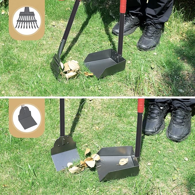 Heeyoo Dog Pooper Scooper, Dog Poop Tray and Rake Set, Pet Waste Removal Scoop with Long Adjustable Sectional Stainless Handles