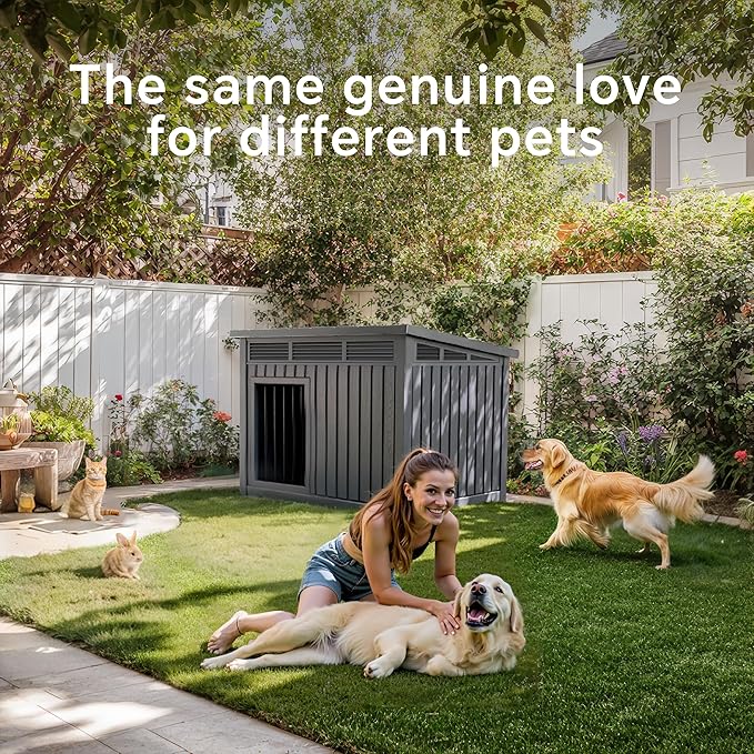 VIXZEN Dog House Indoor Outdoor,Waterproof Dog House for Small to Large Dogs,Doghouse with Air Vents and Elevated Floor,Openable at The Top,Easy to Assemble and Clean,Gray,42.87"×32.95"×31.61"