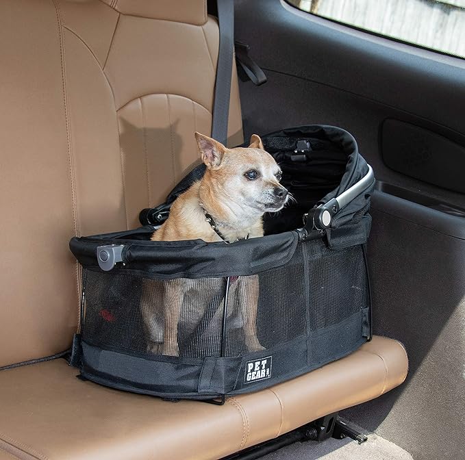 Pet Gear No-Zip View 360 Pet Safety Carrier & Car Seat for Small Dogs & Cats Push Button Entry,Available in 7 Colors,View 360 20-inch,Black