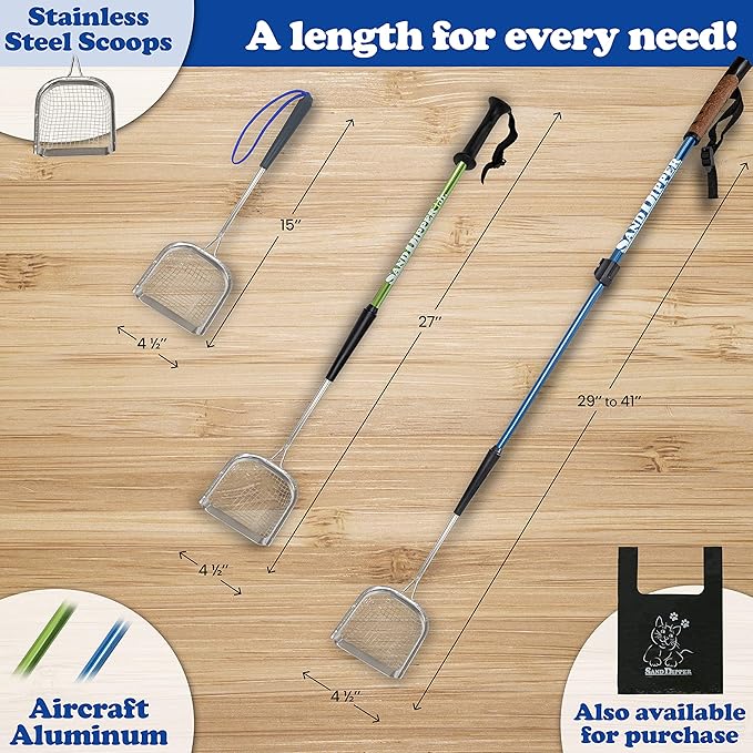 Sand Dipper Metal Cat Litter Scoop – Long Handle Cat Poop Scooper for Litter Box (41”), Heavy-Duty Stainless Steel Kitty Litter Scoop (Mid-Adjustable)